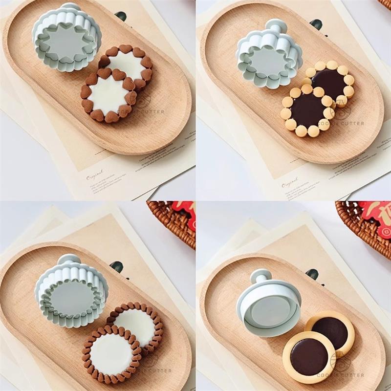 Chocolate Sandwich Cookies Flowers Cookie Cutter 3D Biscuit Mould Pressable Fondant Stamp New Year Cake Decor Baking Supplies