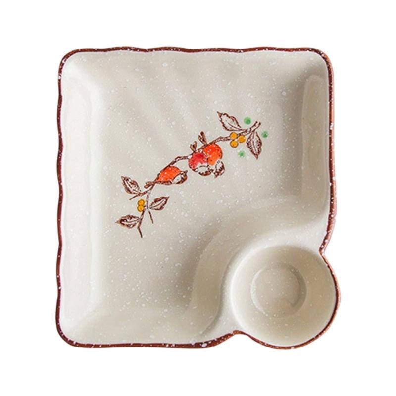 

High Fired Ceramic Square Serving Tray with Integrated Vinegar Cup Perfect for Dumplings Dim Sum and Appetizers