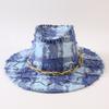European and American Classic Retro Old Plaid Burr Jazz Hat Men's and Women's Outdoor Sunscreen Sunshade Big Eaves Western Cowboy Hat