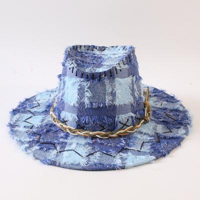 European and American Classic Retro Old Plaid Burr Jazz Hat Men's and Women's Outdoor Sunscreen Sunshade Big Eaves Western Cowboy Hat