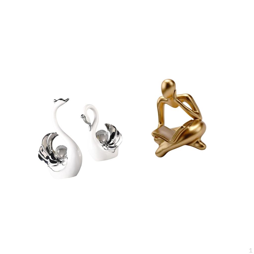 2 Pieces Swan Figurines Abstract Thinker Statue Decoration for Living Room Table Centerpiece Office