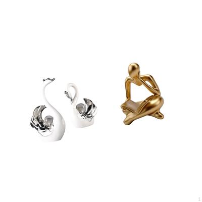 2 Pieces Swan Figurines Abstract Thinker Statue Decoration for Living Room Table Centerpiece Office