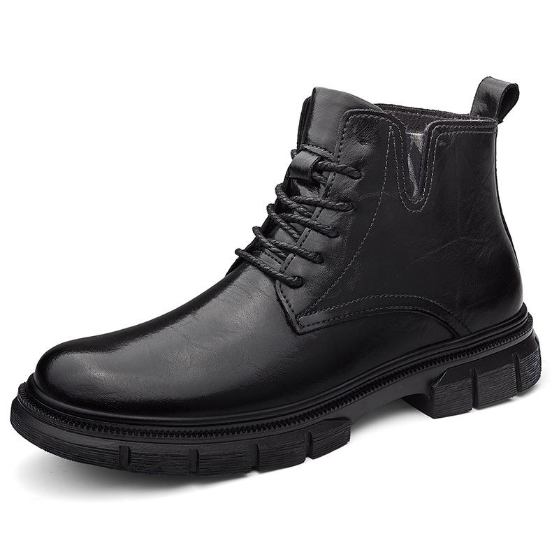 Men s Autumn/Winter Mid-Top Martin Boots - Plus Velvet, Warm, Casual, Large Size Work Shoes 40 чёрный