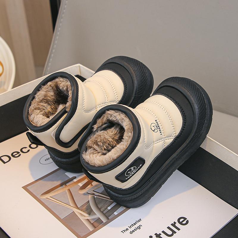 

Зимние плюшевые сноубутсы для детей, толстые теплые хлопковые ботинки для мальчиков и девочек, водонепроницаемые детские зимние ботинки, бархатная обувь 21 чёрный