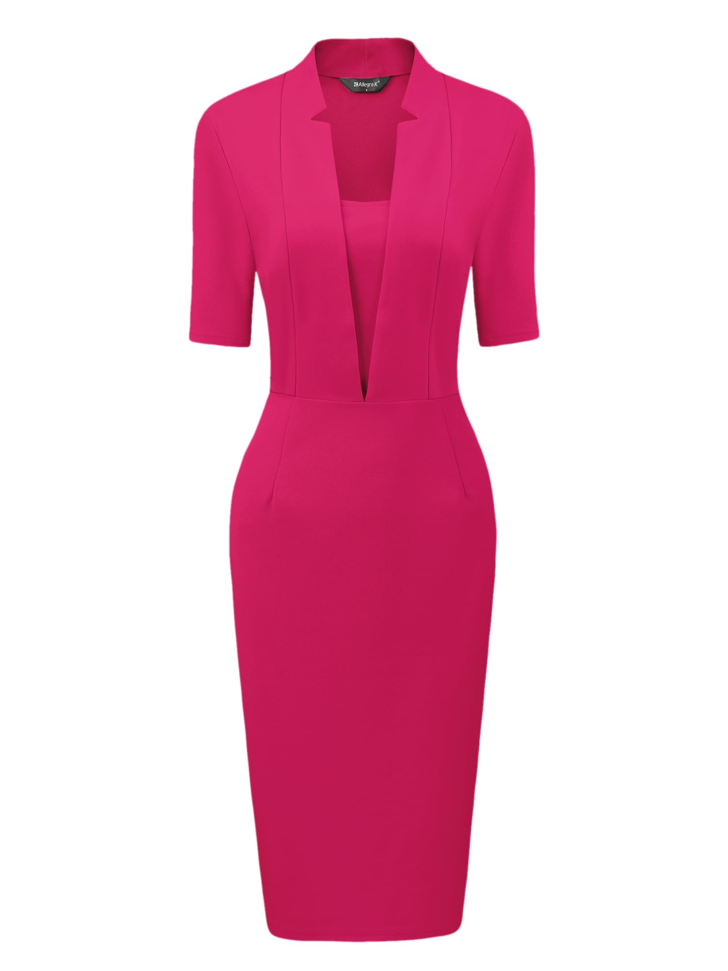 

Allegra K Women s Fuchsia Sheath Midi Dress, V-Neck, Short Sleeves, Bodycon Style, for Work or Office Use, Size M