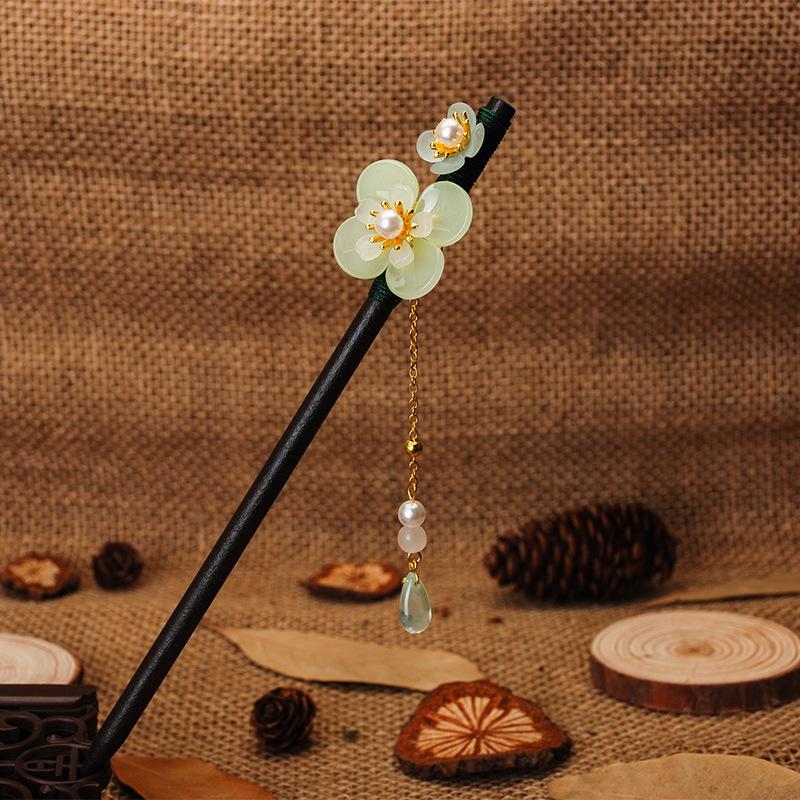 Ancient Style Ebony Imitation Wooden Tassel Hairpin - Hanfu Accessory for Women