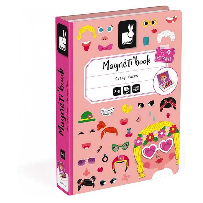 Jeu éducatif magnétique janod magnéti'book crazy faces fille - 55 magnets - dès 3 ans