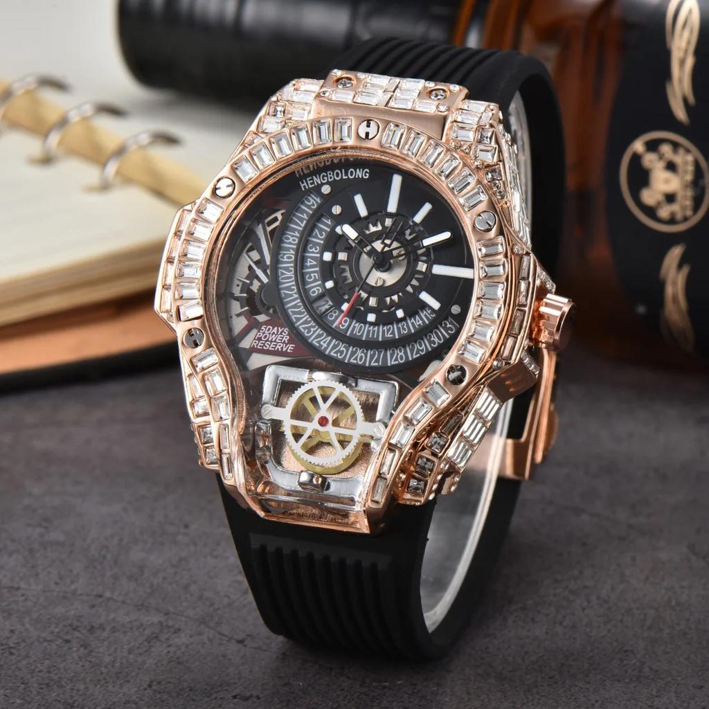 Luxury Full Diamond Business Quartz Watch Men Case Top Mens Watches Rubber Strap Color AAA Creative Decorative Clocks Relogio