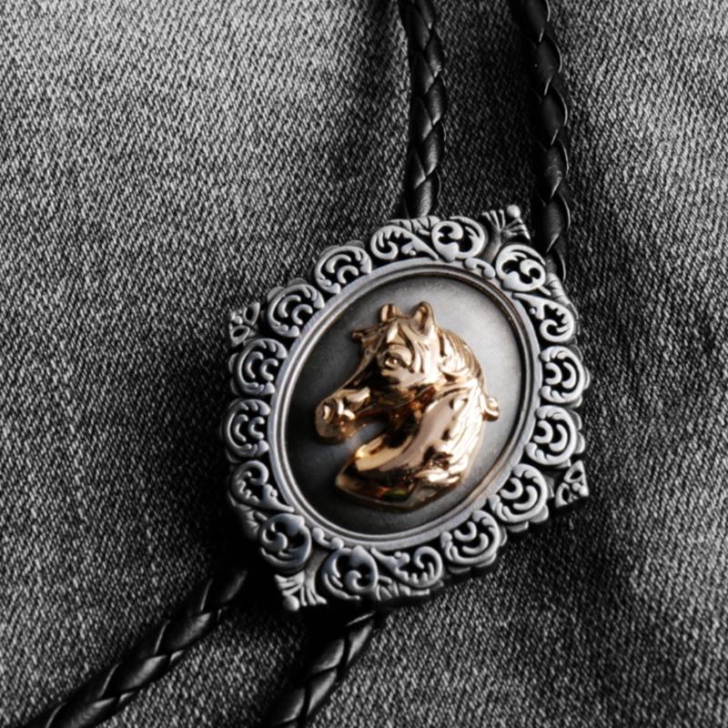 Adjustable Bolo Tie Popular Western Cowboy Teens Men Women Dance Necktie Punk Shirt Alloy Horse Head Buckle Pendant