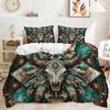 2/3Pcs Bohemian Bull Skull Duvet Cover Set,With Pillowcase Multi Size Bedroom Bedding Decor,Bohemia Rural Style Bedroom Decor