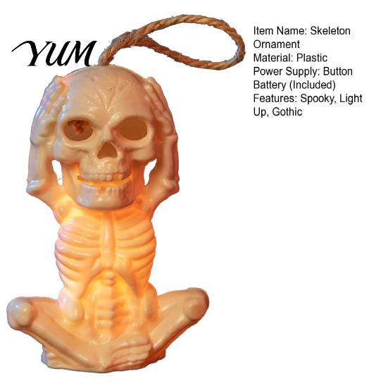 Halloween Skeleton Decoration with LED Light, Spooky Lighted Plastic Skull Haunted House Props Ornament Rope for Home Party Decor Creative Holiday