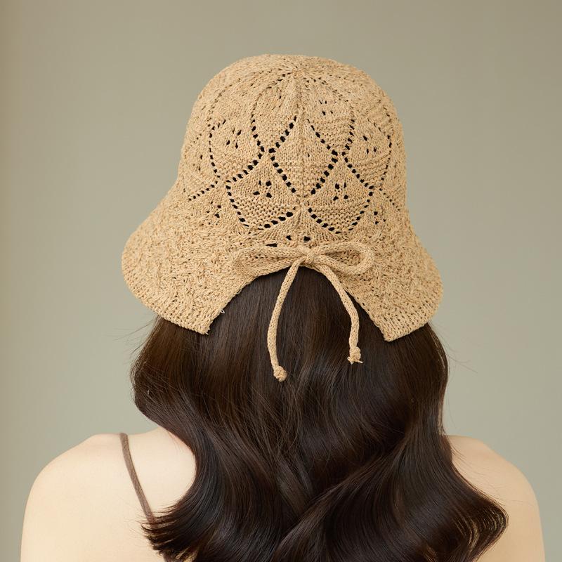 Hollow Knitted Bucket Cap, Rear Split Basin Cap, Summer Breathable Sunscreen Visor, Outdoor Travel Shows A Small Face