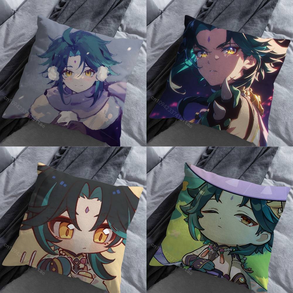 Cute XXiao Genshin Impact Pillowcase for Sofa Room Office Decor Printing Merchandise AllMatch Cushion Cover