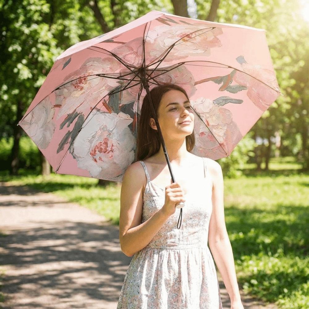 Floral Print Double-layered Sun Umbrella Foldable Dual-purpose Sunshade Summer Outings