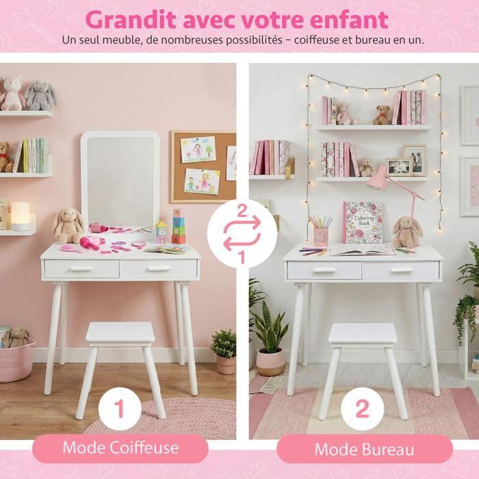 Coiffeuse pour enfant - GREEN SERIES - Green Series - Miroir sécurisé - Tabouret inclus - Tiroirs et autocollants