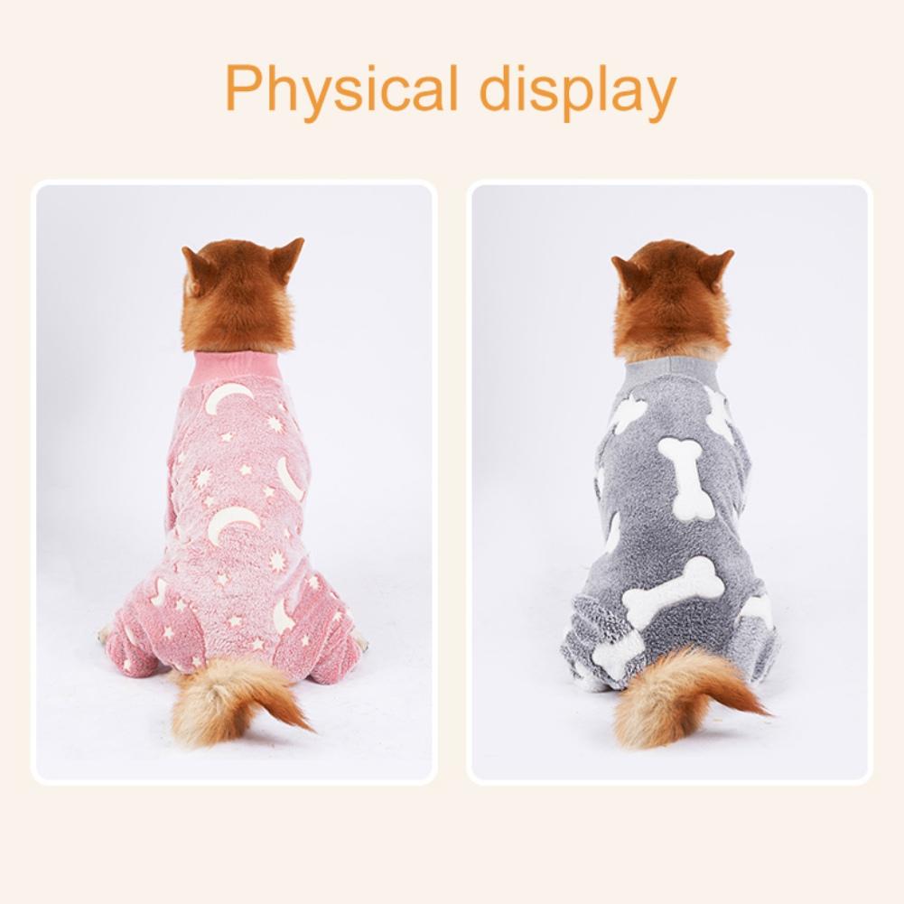 Flannel Dog Pajamas Jumpsuit Dogs Pajamas For Medium Large Dogs Bone Moon Pattern Warm Jumpsuits Coat Dog Clothes