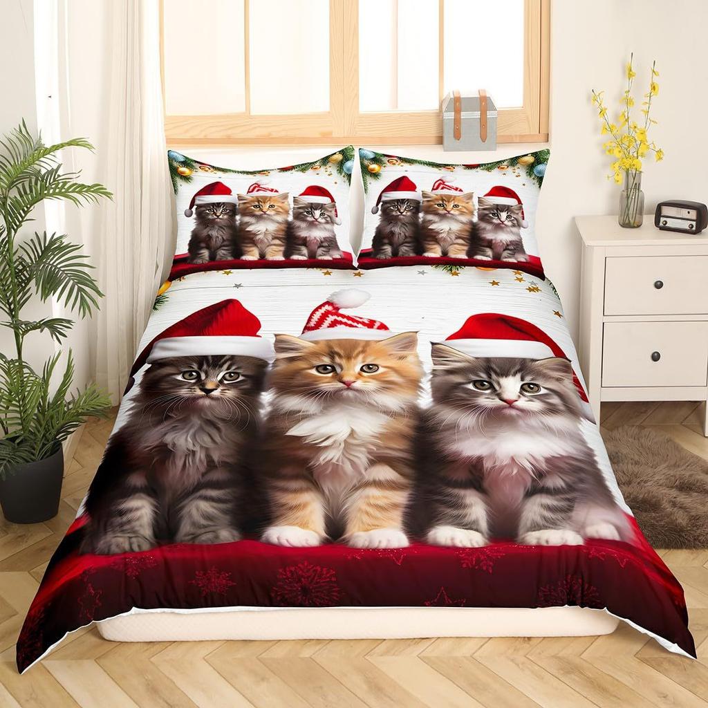 Cute Cat Duvet Cover Bedding Three-Piece Set 3D Animal Digital Printing Quilt Cover