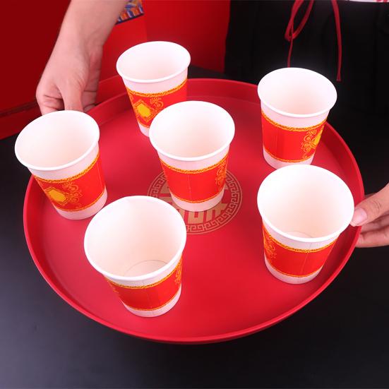 Rotes Teetablett im chinesischen Stil, Kunststoff-Tischdekoration, Serviertablett für den Haushalt