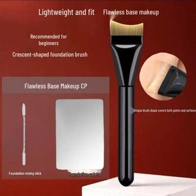 Verbeterde Crescent Foundation Kwast - Gebogen Platte Kop, Ultra-Dun, Perfect voor Make-up Aanbrengen.