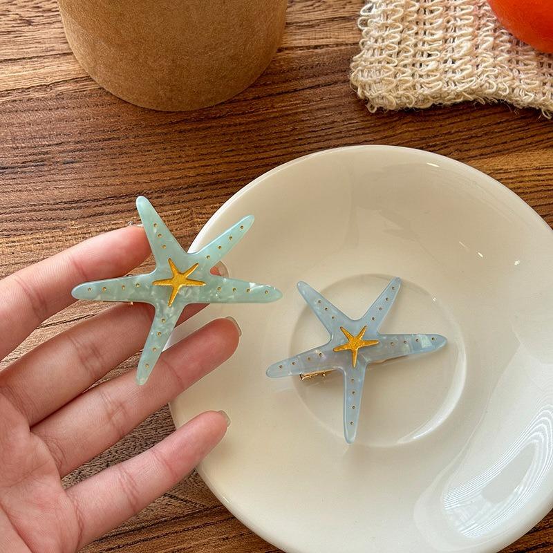 Summer Beach~ Resin Starfish Hairpin Dopamine Small Fresh Bangs Clip Duck Beak Clip Seaside Vacation Hair Accessories