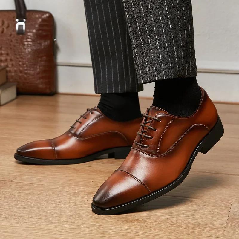 Fashion Men's Dress Shoes Fashion Genuine Leather Shoes 6CM Height Increase Formal Dress Shoe Business Office Italian Men Designer Shoes