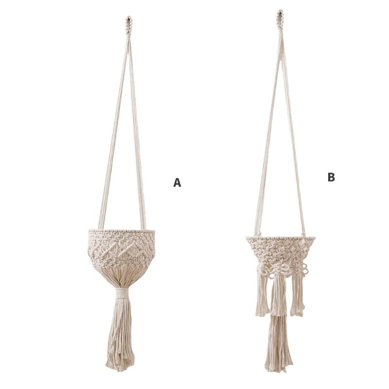 Handwoven Plant Holder With Natural Cotton Rope Wall Mounted Planter Basket For Indoor Outdoor Garden Decoration