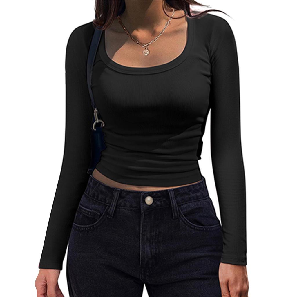 Damska koszula z długim rękawem, dekolt okrągły, casualowy top