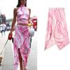 2026 Summer Satin Print Tie-Up Two-Piece Skirt and Top Set for Women.