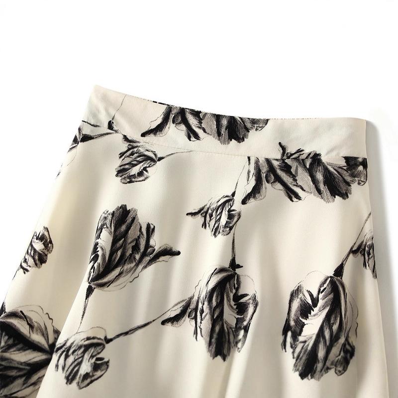 Falda Midi Boho para Mujer de Línea A con Volantes Cintura Alta Elástica Casual de Verano Plisada Fluida Estampado Floral Faldas Acampanadas Debajo de la Rodilla para Mujer