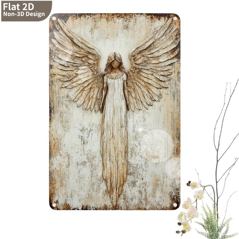 

Vintage Angel Wings Wall Decor Metal, Large Rustic Farmhouse Plaque with Elegant Design, Beige Gray Black Metallic Finish for 20x30cm