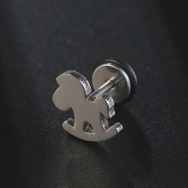 Unisex Stainless Steel Black Skull Earrings - Non-Fading Titanium Accessory