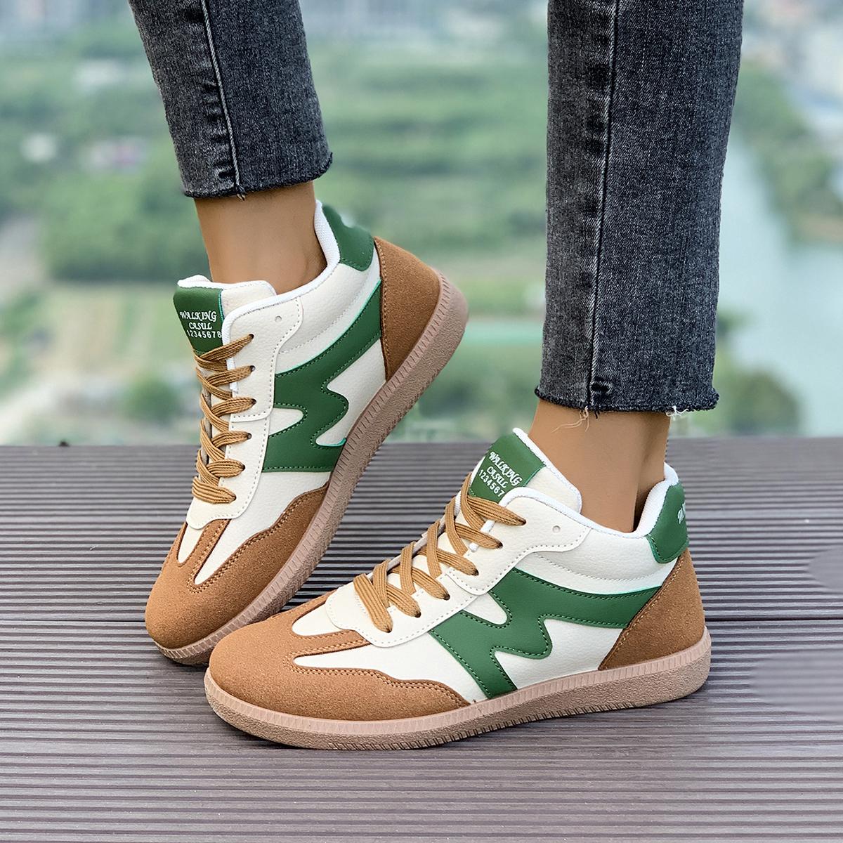 

2024 Новые модные женские кроссовки с плоским дном и мягкой подошвой из кожи, нескользящие, легкие, на шнуровке, повседневные 42 зелёный