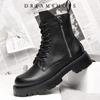 2025 Increase 6cm Heel Ankle Boots Women Autumn Double Zipper Women's Ankle Boots Platform Thick Heel Motorcycle Boots Women