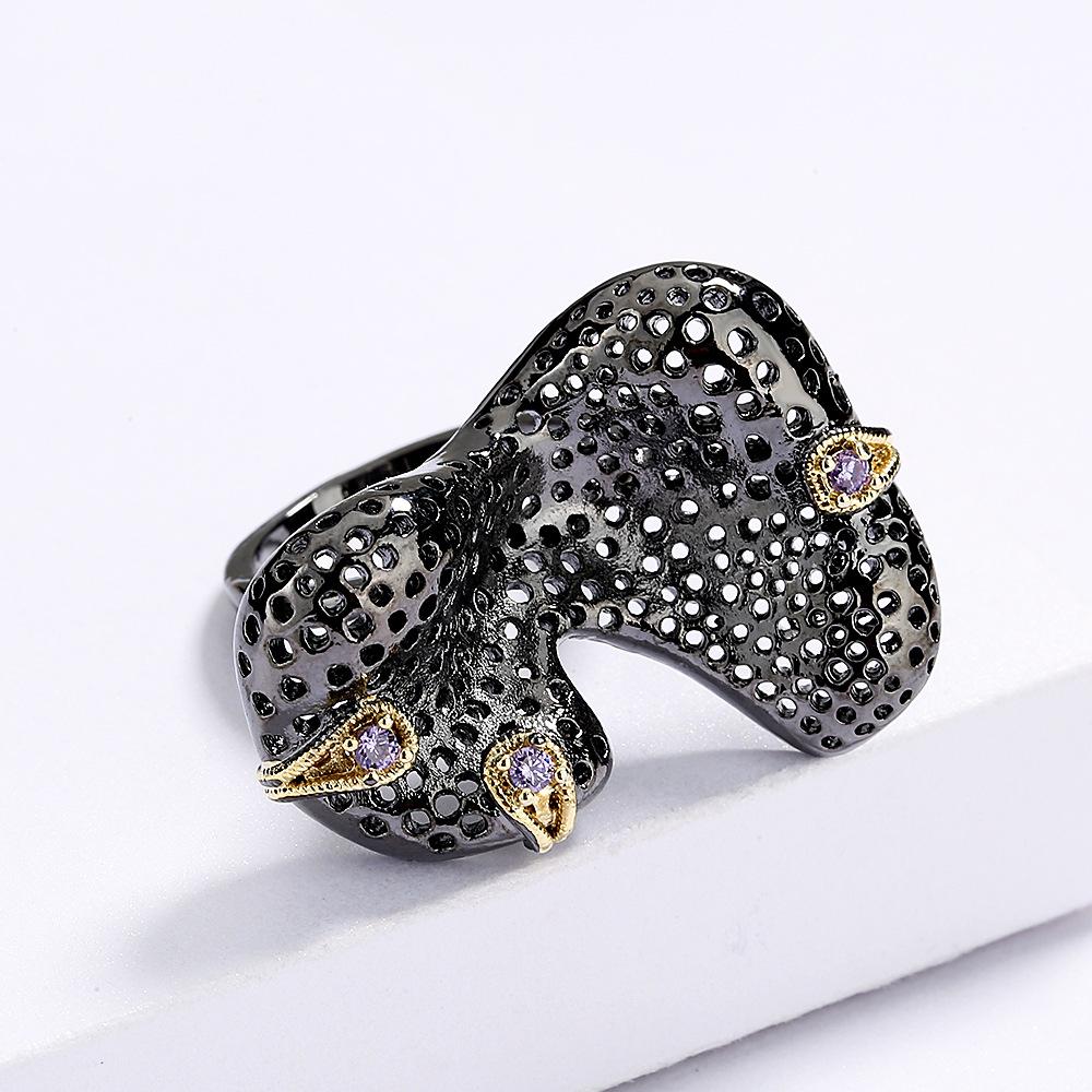 New Gothic Style Butterfly Branch Diamond Ring European and American Retro Black and Gold Two Color Ring