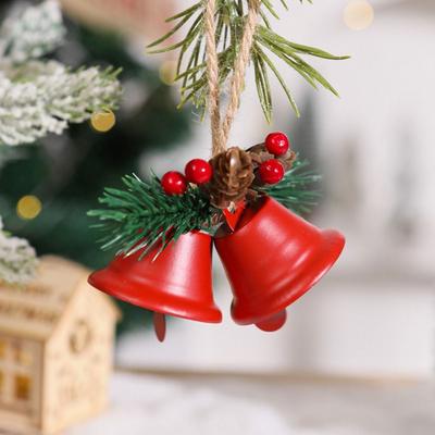 Iron Christmas Bell Pendant Multi-color Berry Leaves Christmas Hanging Bells Double Horn Handcrafted Christmas Tree Pendants DIY