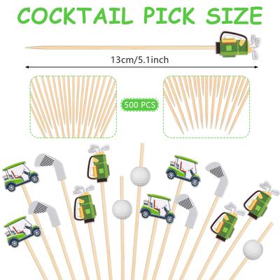 500 Pcs Golf Cocktail Picks 5.3Inch Bamboo Golf Toothpicks For Appetizers Golf Club Drink Cocktail Stirrers Gol-F Cake Topper Fla