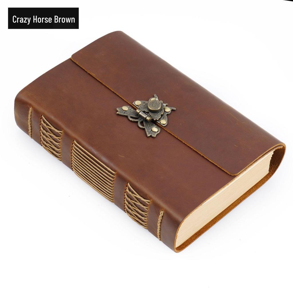 Handmade European Style Cowhide Sketchbook - Retro Traveler Diary Notebook (Thick Bound)
