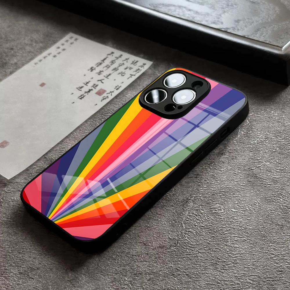 Colorful Rainbow Stripe Phone Case For IPhone 17 Pro Max 14 Pro 15 12 11 13 Mini X XR XS 16 Plus SE Glass Cover