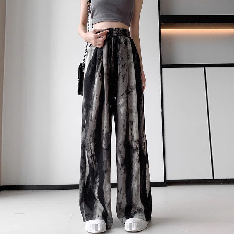 Ice silk wide-leg pants women's summer thin new Chinese ink cool pants high-waisted casual pants trousers women's clothing