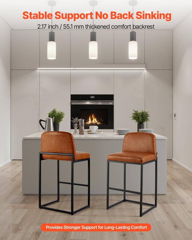 Bar Stool Set of 4, 68cm Counter Height Stools, Modern PU Leather Counter Barstool with Backrest, Metal Legs, Easy Assembly Armless Bar Chair, Island