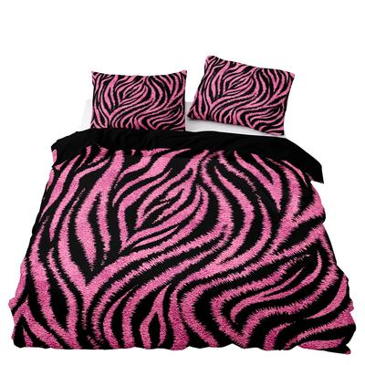 Three-Piece American Bedding Set, Pink Leopard Print Microfiber.
