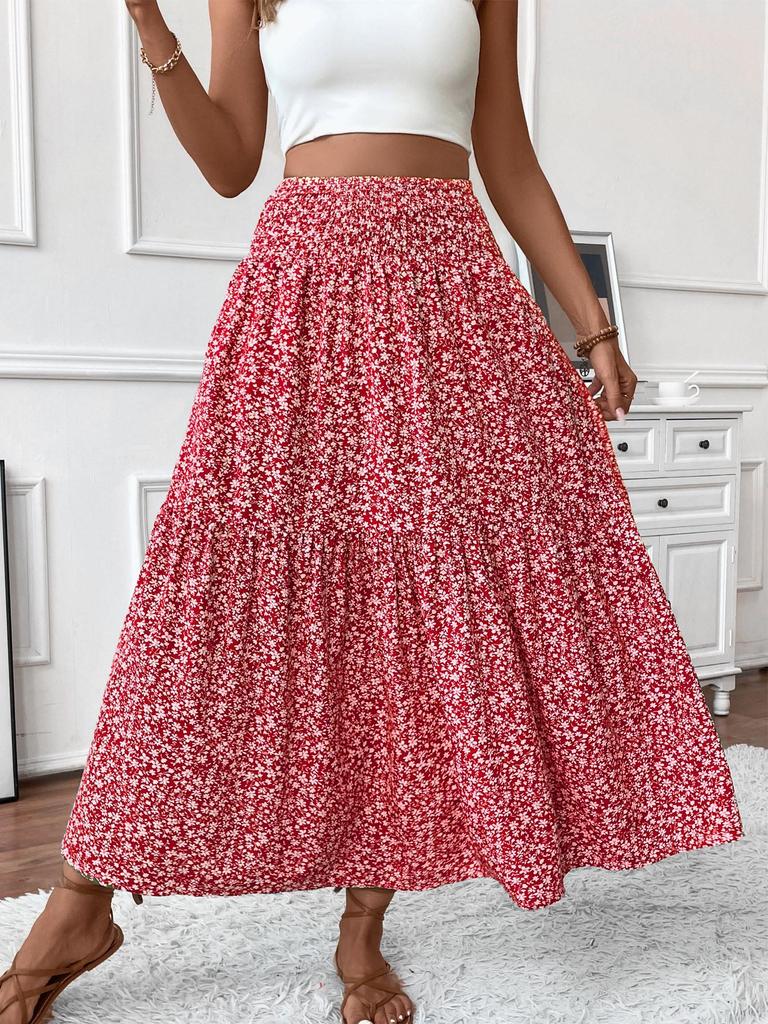 A-line Floral Print Patchwork Skirt: European & American Style for Autumn and Summer