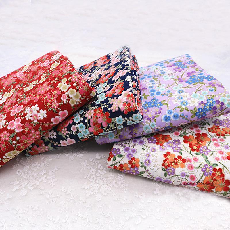 100*150cm Japanese Style Red Cherry Blossom Bronzing Fabric For Sewing Patchworks Quilting Needlework Diy Handmade Material