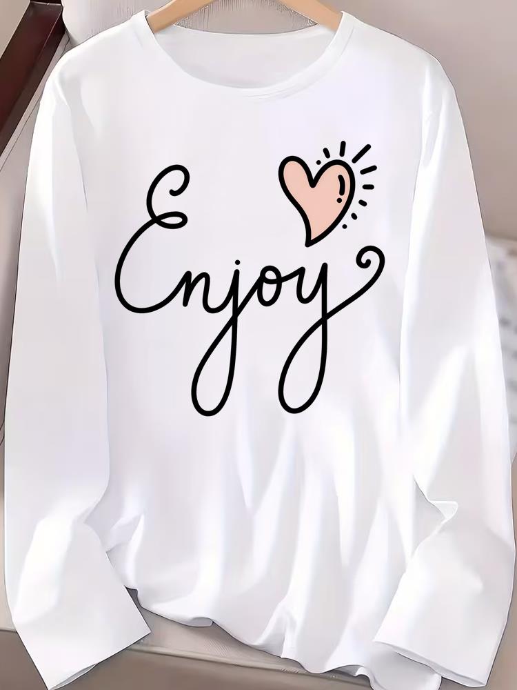 (Asian Size) Women Female Clothing Letter Cute 90s Casual Tee Lady Printed O-neck Long Sleeve T Shirt  Fashion Top Graphic T-shirts