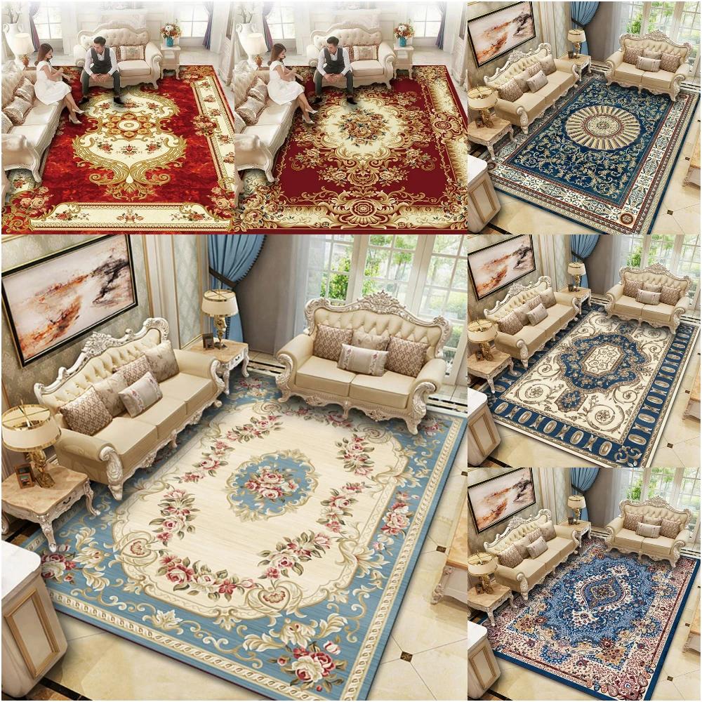 Retro Persian Türkiye Style Red Blue Print Carpet Living Room Decor Sofa Rug Bedside Soft Rug Kitchen Table Hallway Floor Mat