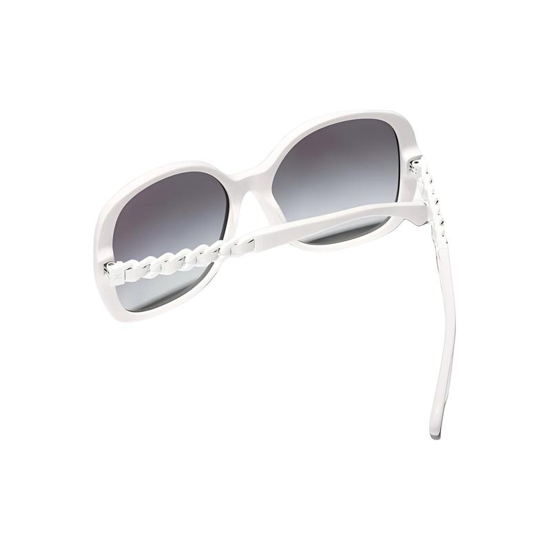 CHANEL Lens Logo Square Sunglasses Women's White
