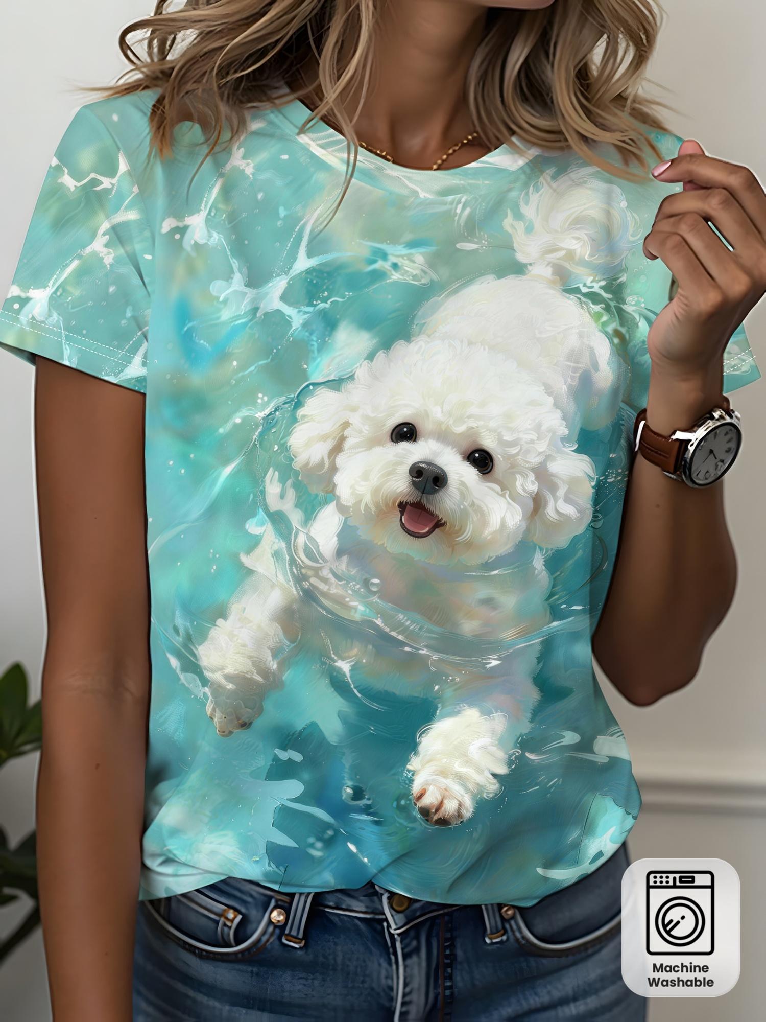 

Women s Cute Pet-Themed Pool Dog Print Short-Sleeve T-Shirt. All-Over Print. Fresh and Adorable. Perfect for Casual Daily Wear and Dog Lovers - Fa 2XL дубильная кора