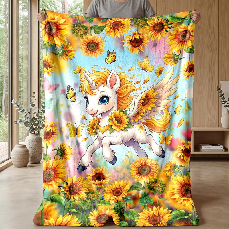 Starry Unicorn Wonder Theme Blanket Lightweight Warm Flannel Blanket Decorative Throw Blanket for Home Decoration