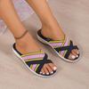 Large Size Slippers New Soft Bottom Outer Wear Thick Bottom Slope Heel Fish Mouth Fly Knitting Cross Sandals Women