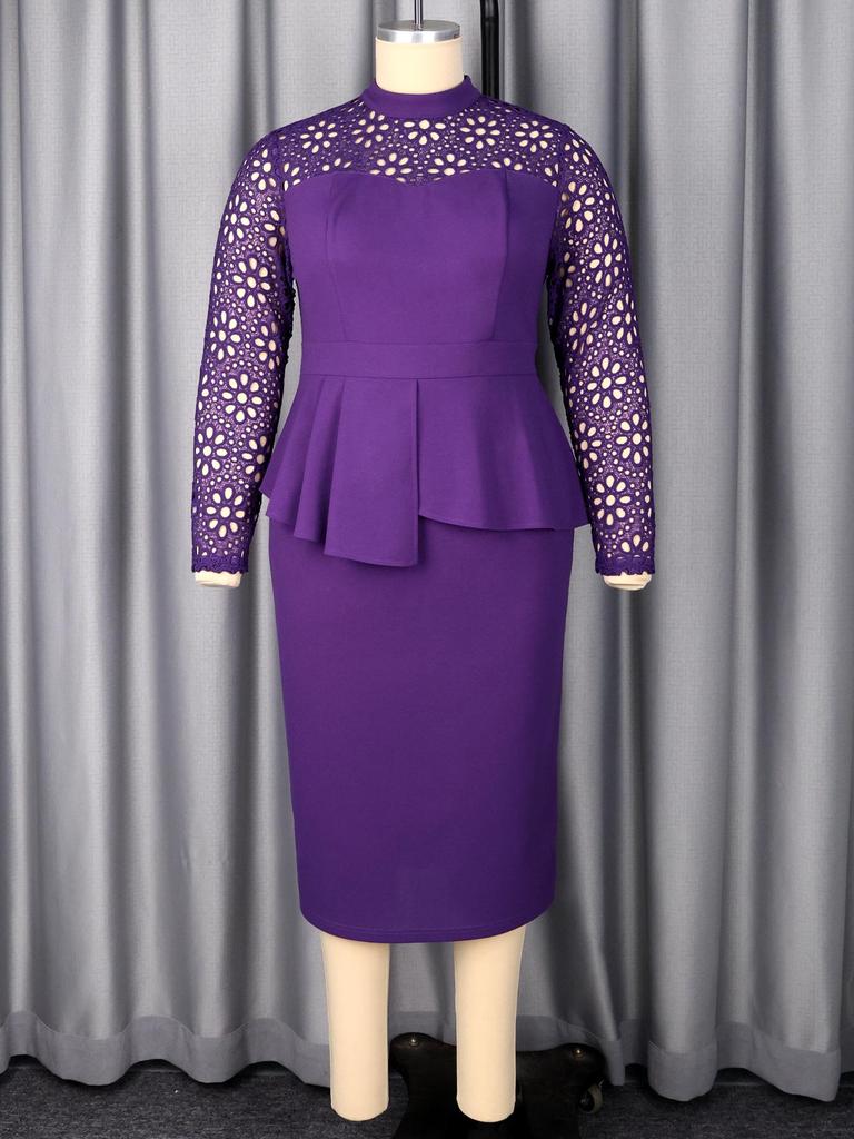 Elegant Plus Size Lace Dress with Ruffle Waist for Wedding Guests